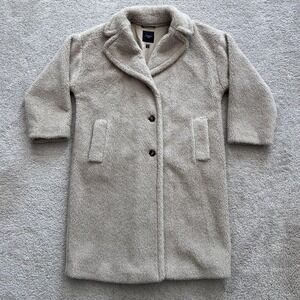 MaxMara Weekend Teddy Coat Virgin Wool Womens 12 Beige Collared Fleece Overcoat